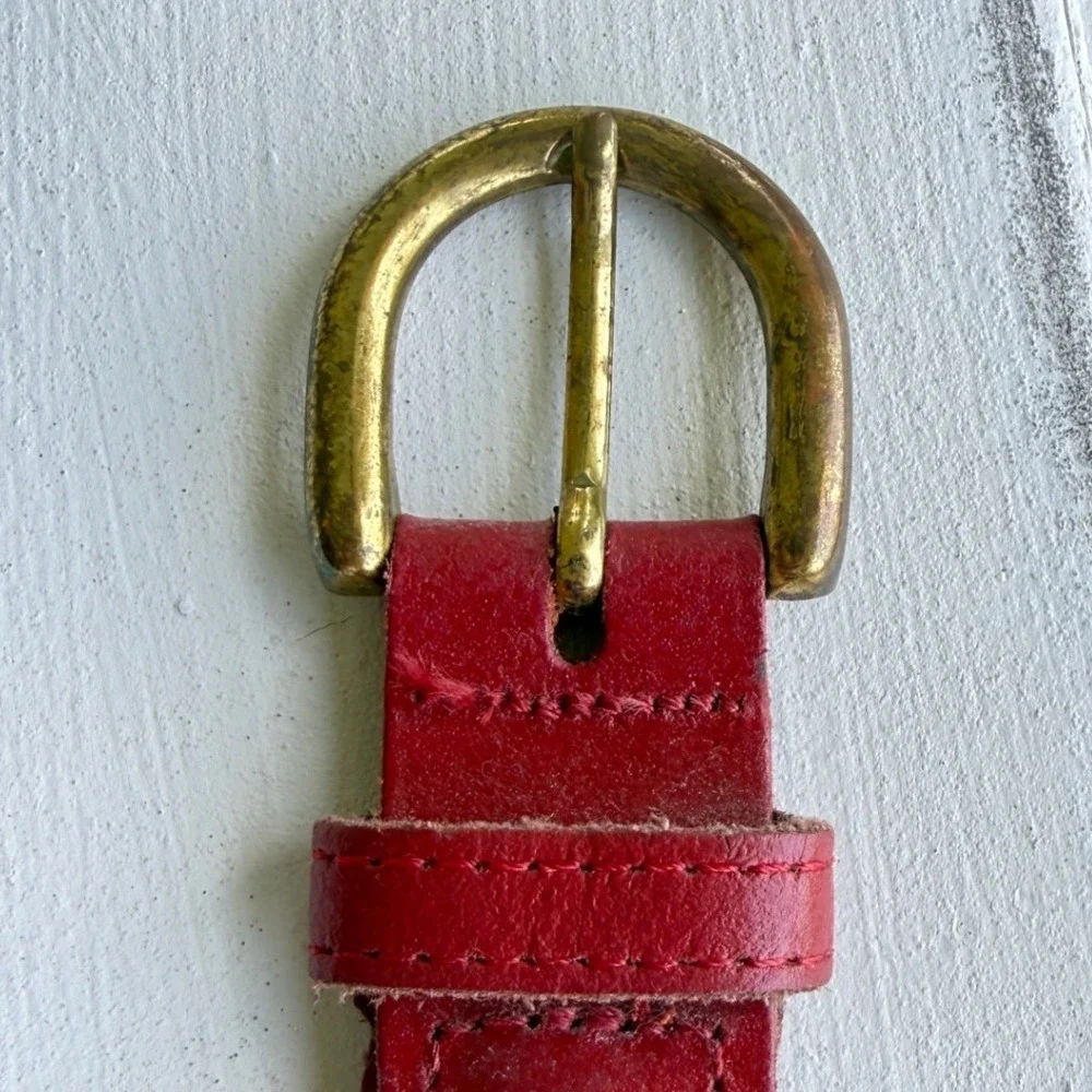 Capezio Red Woven Braided Leather Belt Brass Buckle ML Argentina